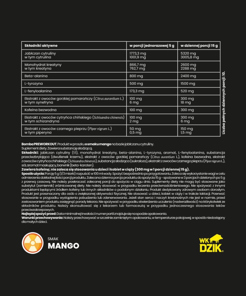 Bomba preworkout Mango 150g - WKDZIK